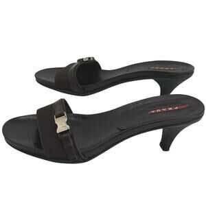 Prada Y2K Vintage Chocolate Brown Black Kitten Heel Mules Sz EU 38